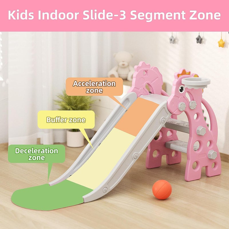 67i Toddler Slide for Indoor & Outdoor Play with Basketball Hoop, Anti-Slip Steps, 46.8in Baby Climber (Pink) - Image 4